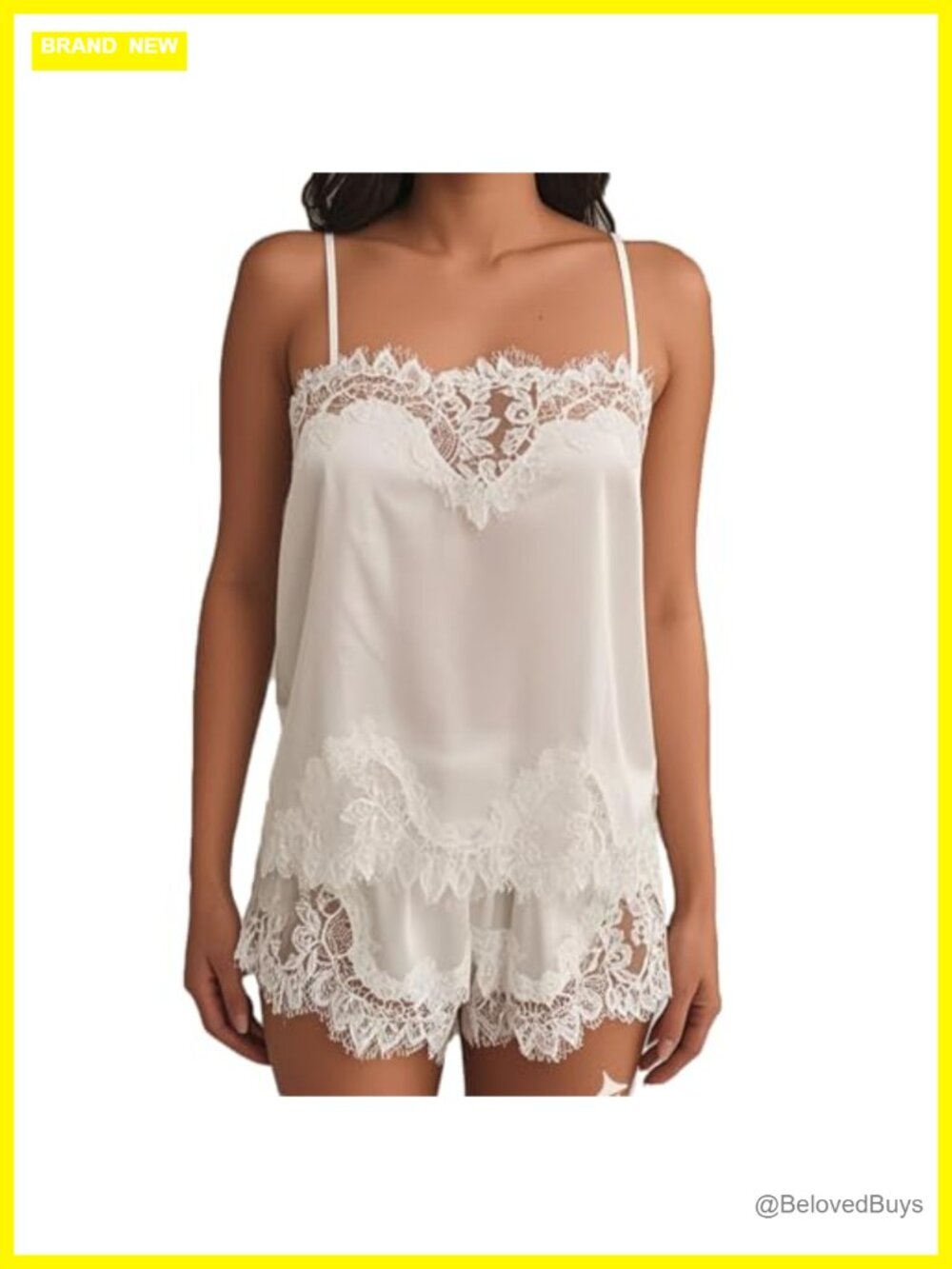 Satin Lace Trim 2 Piece Lounge Set Sleeveless Cami Pajamas